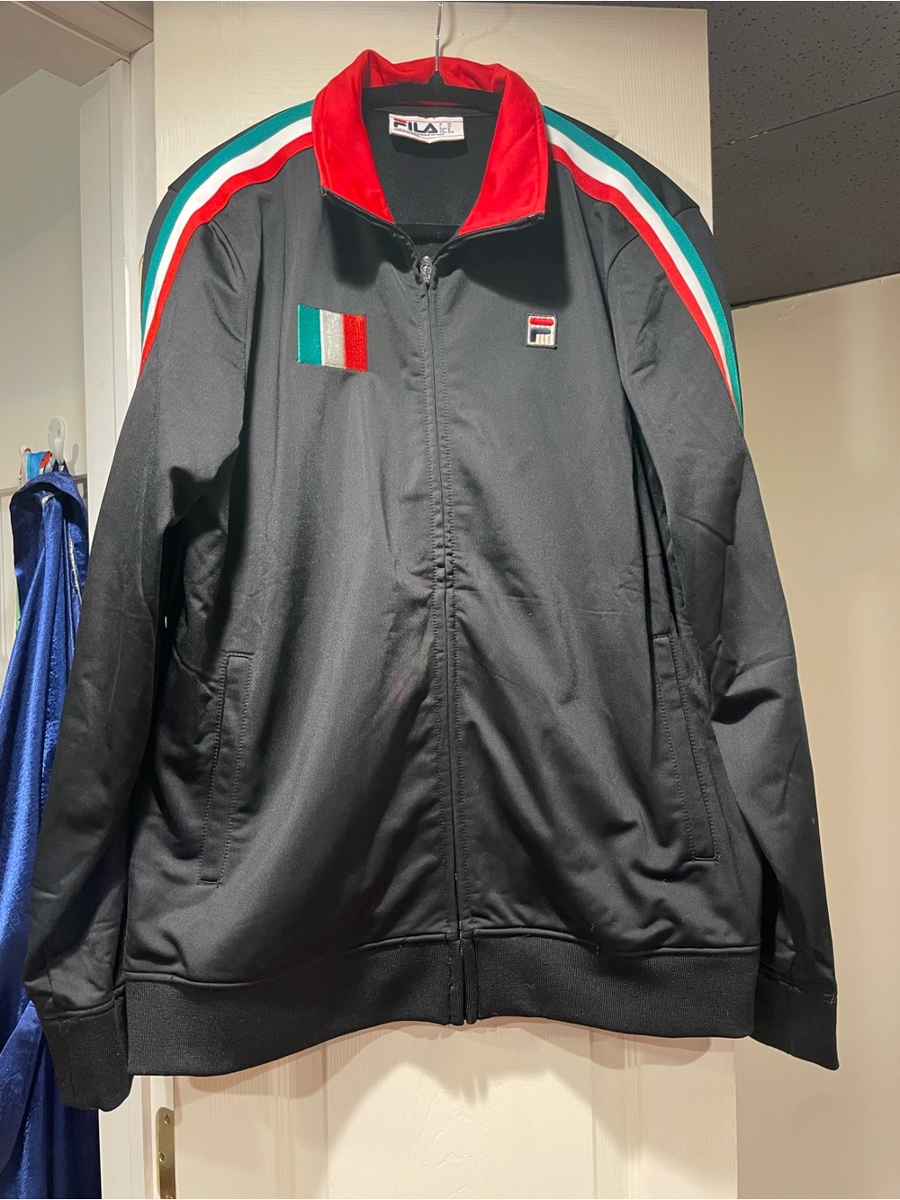 FILA Italia Men’s Medium Track Jacket Black Italian Flag Tricolor